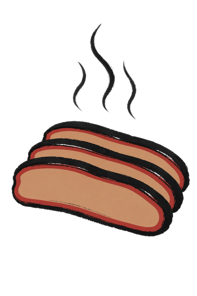 Three slices of smoked brisket, bark and smoke ring showing